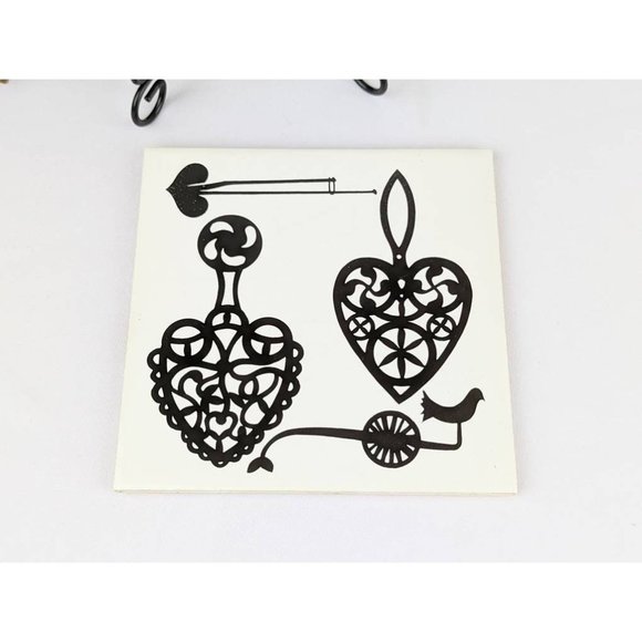 Black and White Ceramic Trivet 6x6 Kitchen Hotplate Tile Square Cork Backing - Picture 4 of 10